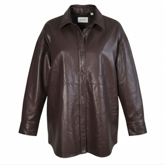 Babaton Aritzia Pelli Shirt Jacket in Coffee Bean Size Large Vegan Leather - Picture 11 of 11
